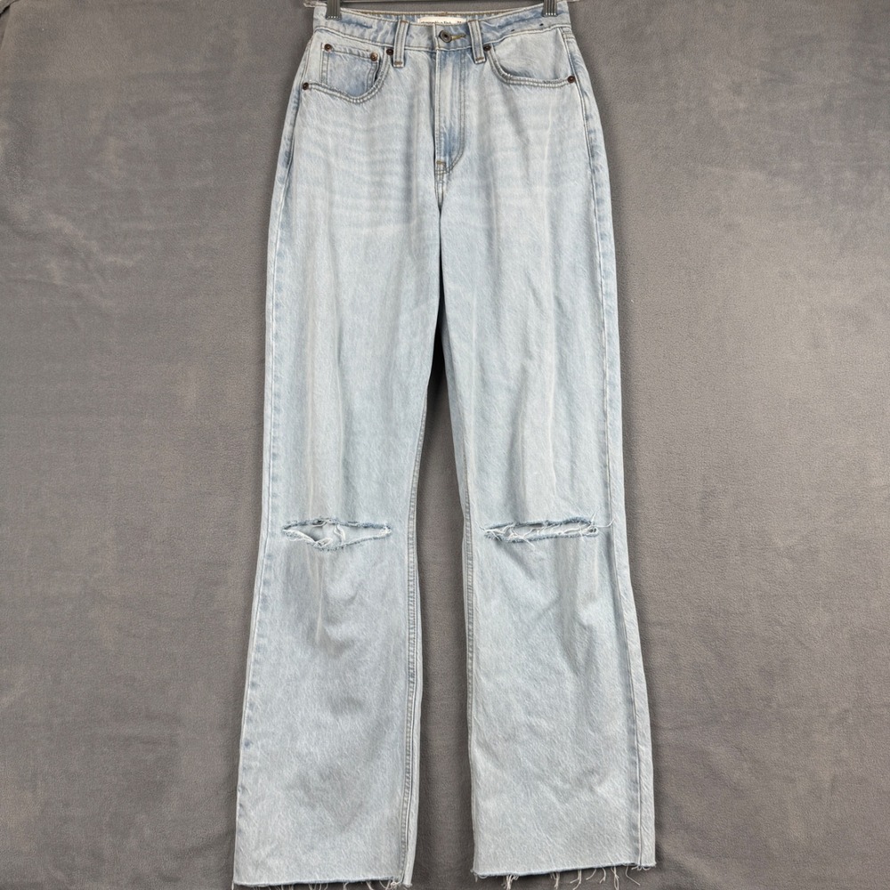 Abercrombie & Fitch 24/00L Curve Love The Loose High Rise Distressed Jeans Light